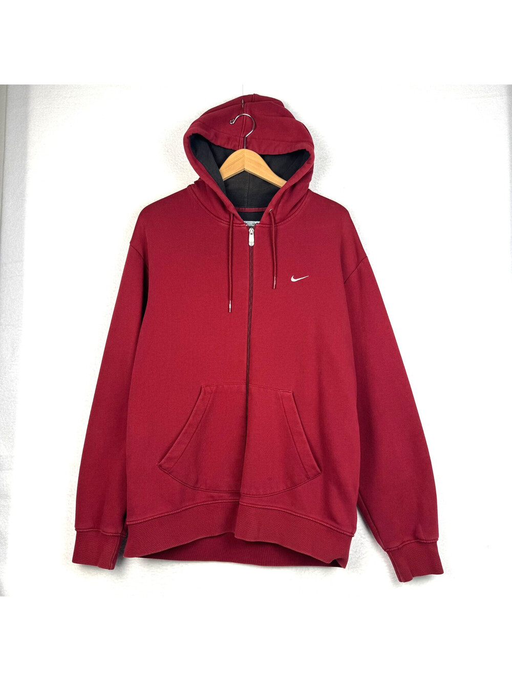 Y2K Nike Sportswear Mens Large Red Heavy Swoosh Zip Hoodie Jacket Vintage 00s